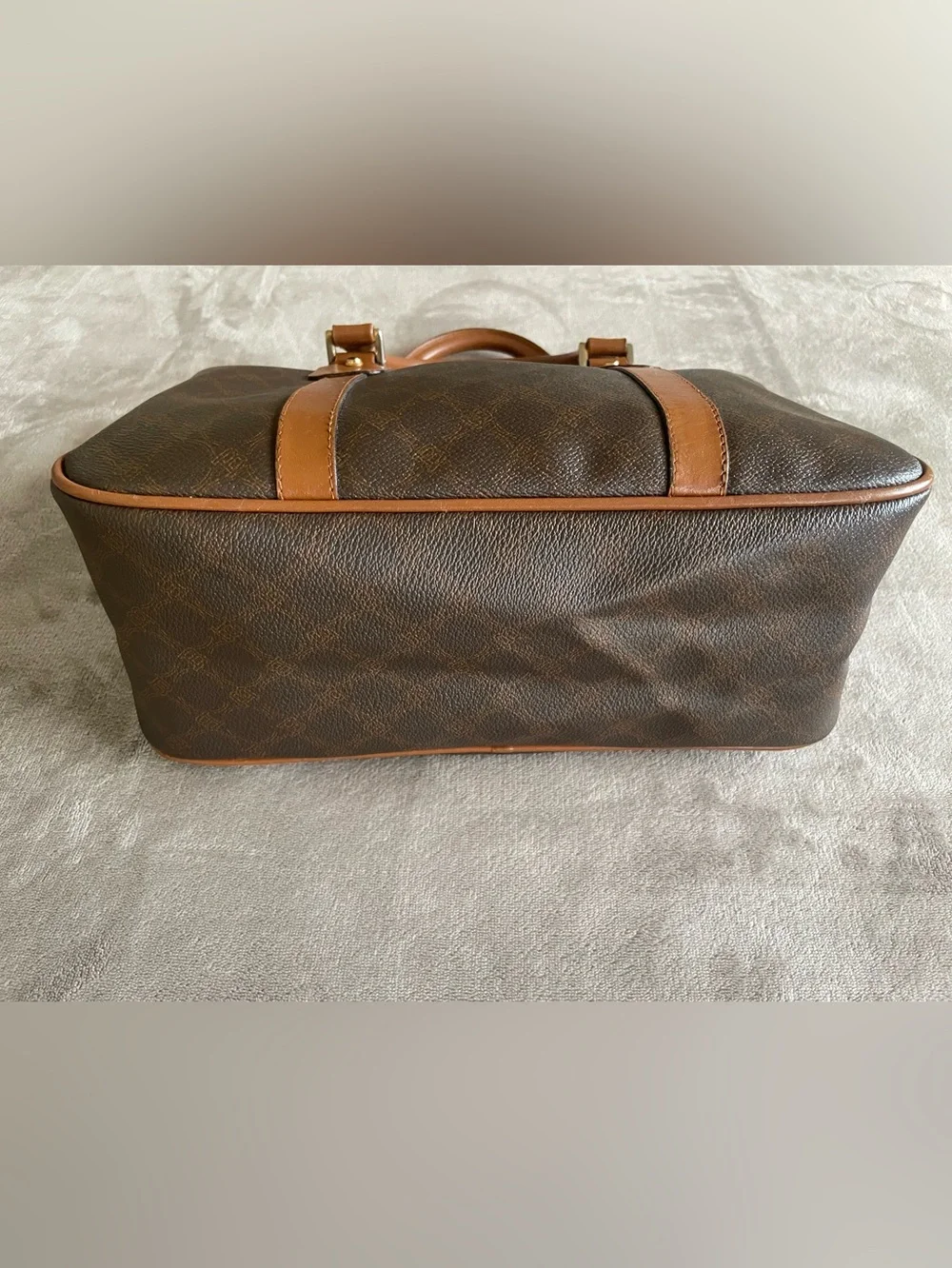 Vintage Bally Monogram Boston Bag Brown Leather Trim Made in Italy